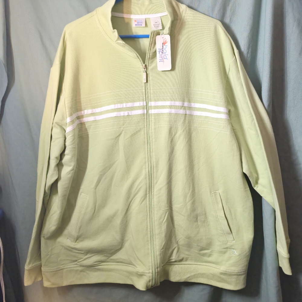 Bold Spirit Womens Light Green Zip-Up Jacket 24-26w Long Sleeves Ladies